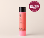 The coral strawberry shampoo bottle with a SHE FINDS 2025 beauty awards winner roundel in the top corner